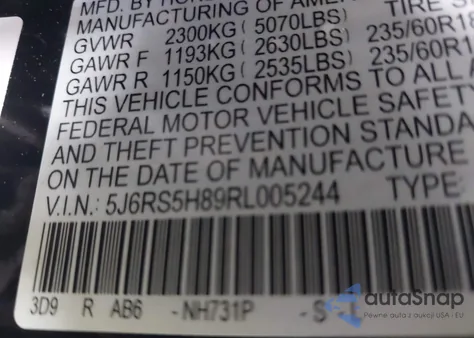2024 Honda Cr-V Hybrid Sport-L from USA, damaged, VIN 5J6RS5H89RL005244